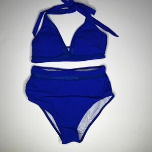 Two Piece Royal Blue High Waist Swimsuit New S